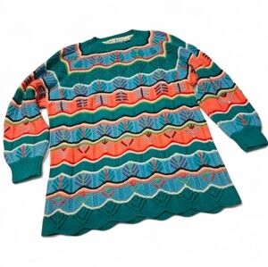 Vintage Hand Knitted HKA Design Sweater XL Women’s Ramie Cotton Heavy Thick Teal